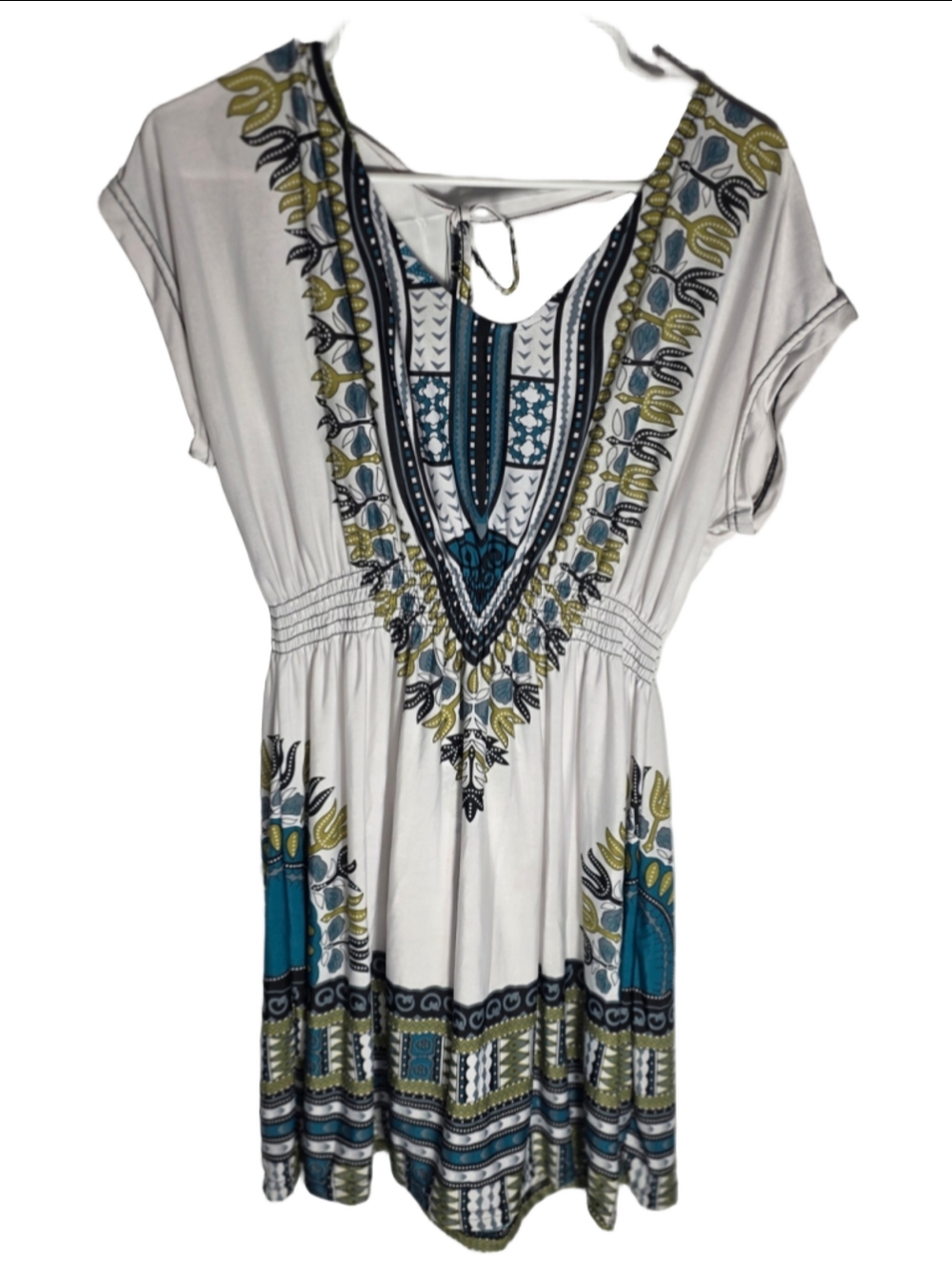 Women's J& W Maxi Dress Size S White Blue Patterned boho-chic floral western